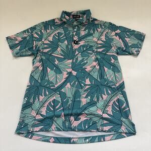 Bad Birdie Polo Shirt Medium Floral‎ Hawaiian Performance Golf Leaves Aloha